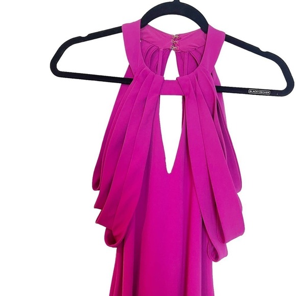 Badgley Mischka Draped Shoulder Crepe Gown Magenta Women's Size 0 - Picture 10 of 10